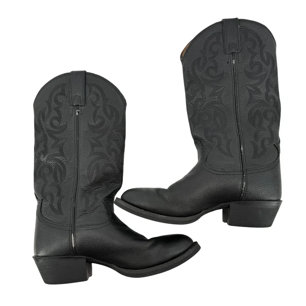 Tony Lama 3R Buckaroo Western Cowboy Boots Black‎ Deertan Leather Men 7D RR4002